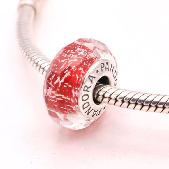 Authentic PANDORA Red Shimmer Faceted Murano Glass Charm - 791654 - Picture 1 of 10